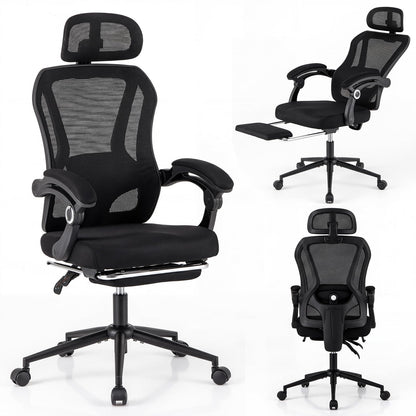 Ergonomic Mesh Office Chair with 2D Headrest and Retractable Footrest