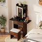 Small Dressing Table with 3-Color LED Lights Mirror and Stool