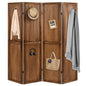 4 Panel Folding Room Divider with Pegboard Display  Wooden Wall Privacy Screen Protector