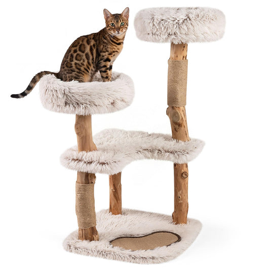 Wooden Cat Tree, Multi-Layer Cats Tower with Jute Scratching Posts