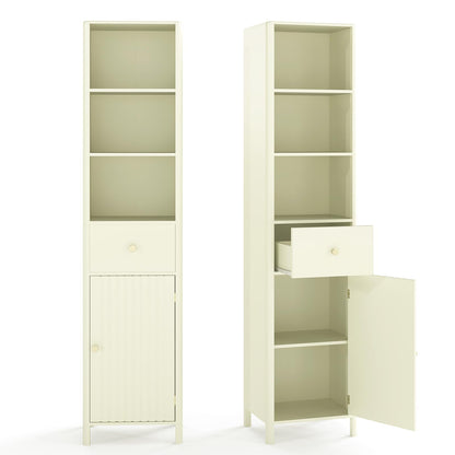 170cm Tall Bathroom Cabinet with Fluted Door and 1 Drawer 3 Open Shelves