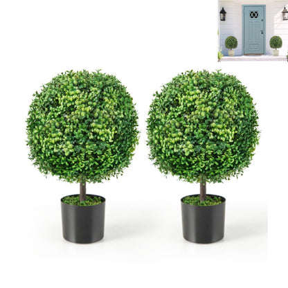Set of 2 Artificial Boxwood Ball Topiary Trees for Home Office