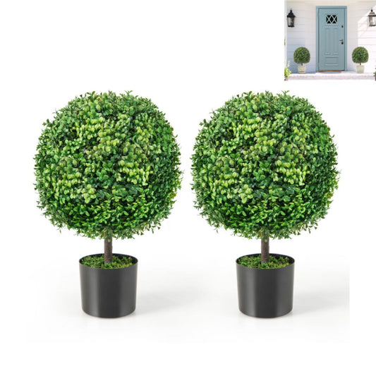 Set of 2 Artificial Boxwood Ball Topiary Trees for Home Office