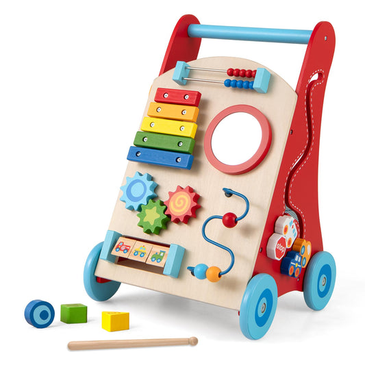 Wooden Baby Walker Learning Activity Walker with Mirror and Wheels