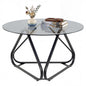 Round Tempered Glass Coffee Table with Triangle Metal Frame for Living Room