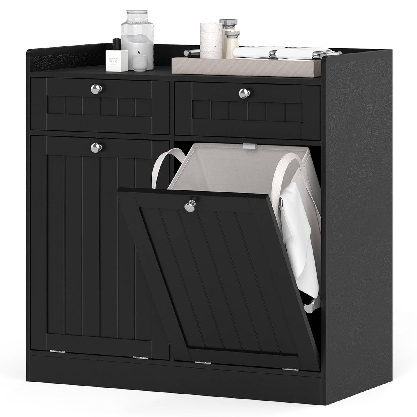 Double Tilt-Out Laundry Hamper Cabinet with Removable Baskets