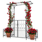 Garden Arbor with Gate and Planter Boxes 206cm Heavy Duty Metal Arch