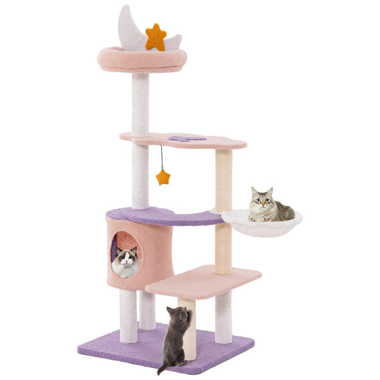 140cm Tall Multi-level Cat Climbing Tower with Sisal Covered Scratching Posts