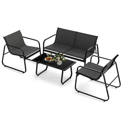 4-Piece Garden Furniture Set, Metal Frame Patio Conversation Set