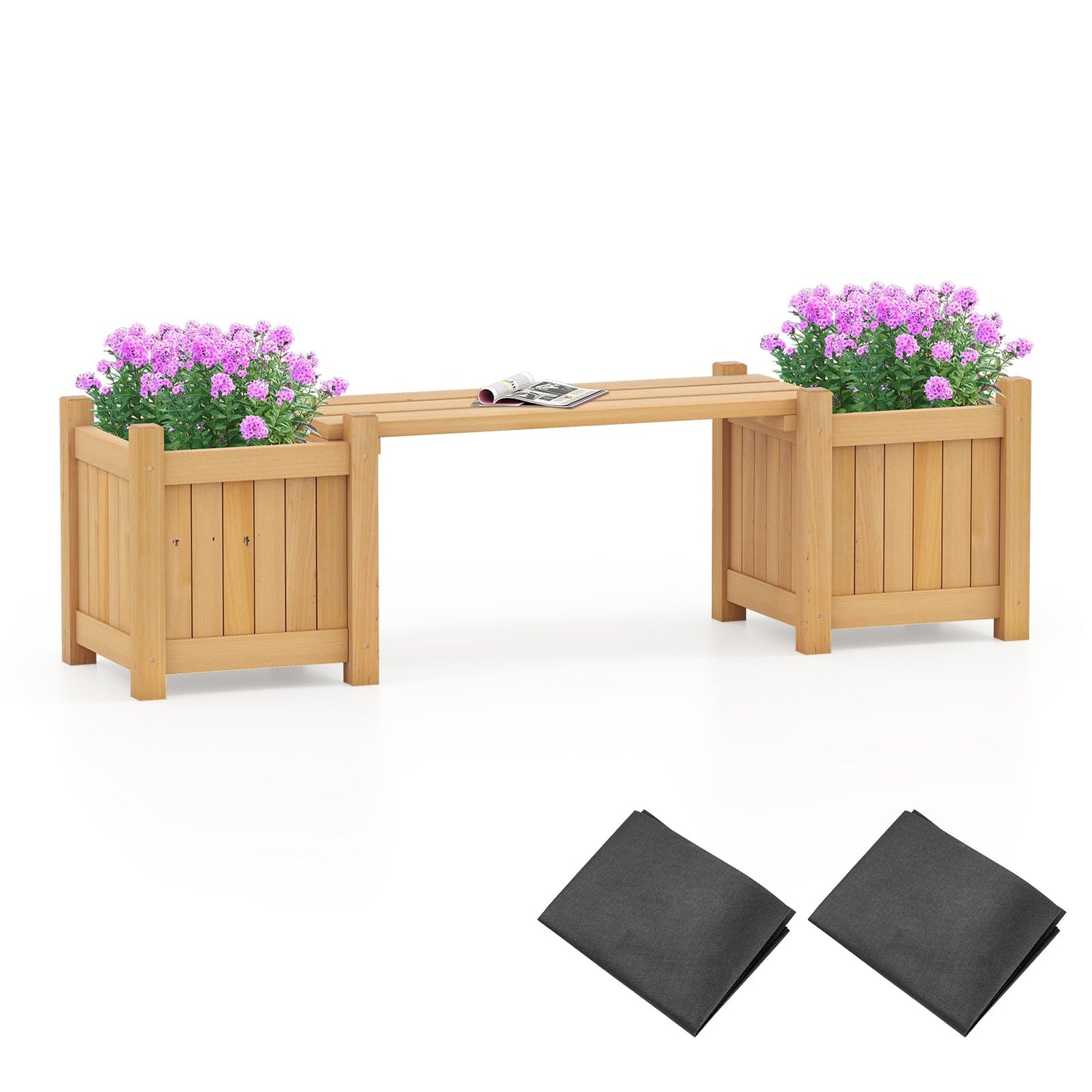 3-in-1 Wooden Planter, Raised Garden Bed, Teak Oil Finish Outdoor Flower Box