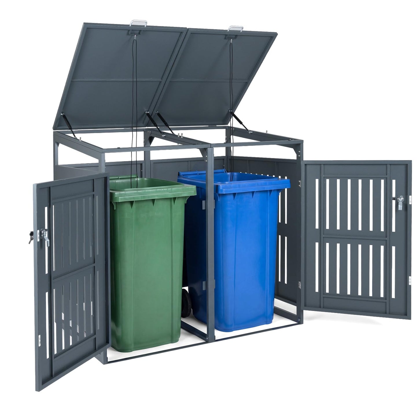 Double Wheelie Bin Storage, 240L Metal Garden Bin Hideaway with Gas Struts