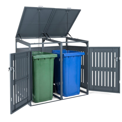 Double Wheelie Bin Storage, 240L Metal Garden Bin Hideaway with Gas Struts
