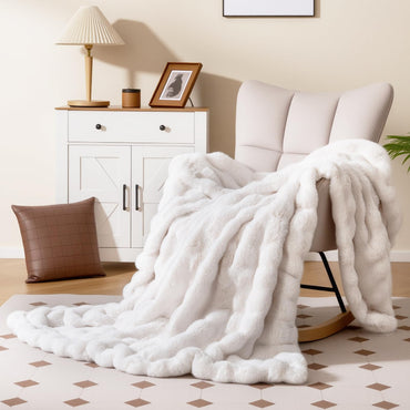 Fuzzy Plush Rabbit Fur Bubble Blanket for Bed Armchair Sofa