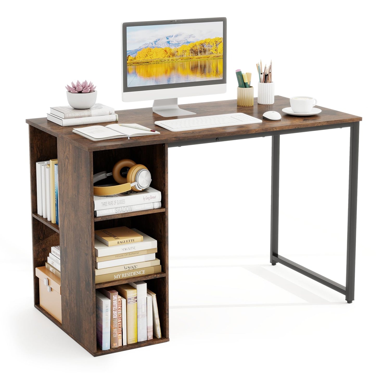 115 CM Computer Desk with 5 Storage Compartments