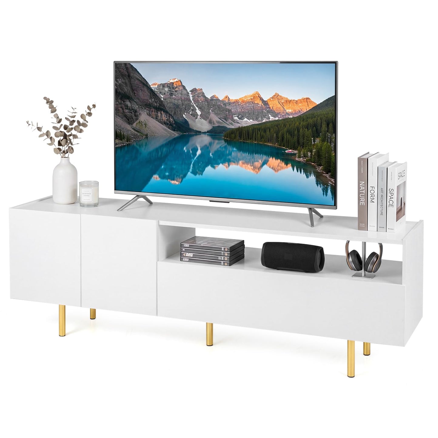 Modern Entertainment Center with 2 Doors Drawer and 5 Metal Legs