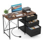 110cm Computer Desk with Power Outlets and 3 Fabric Drawers
