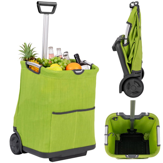 50L Folding Shopping Trolley on Wheels with 3 Pockets & Retractable Handle