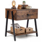 Bedside Table with Drawer, Industrial Nightstand End Sofa Side Table with Open Storage Shelf