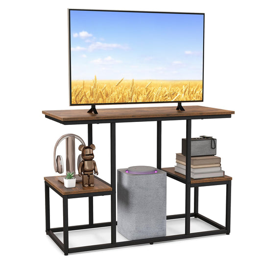 Rustic TV Console Table Industrial Sofa Table with Open Storage Shelves