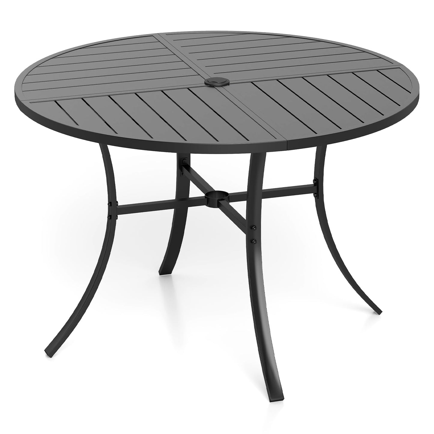 Patio Dining Table 108CM Round Metal Slat Table with Umbrella Hole