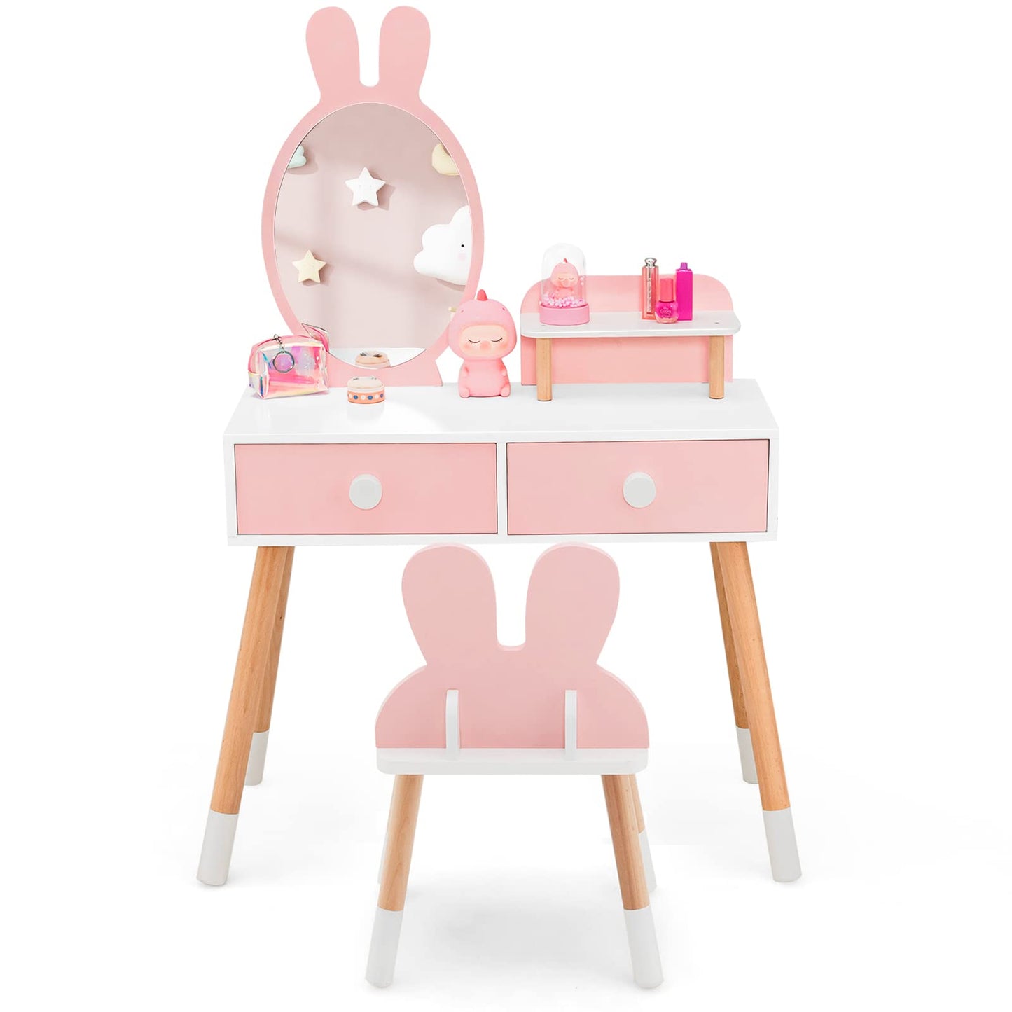 2-in-1 Kids Princess Vanity Table and Chair Set