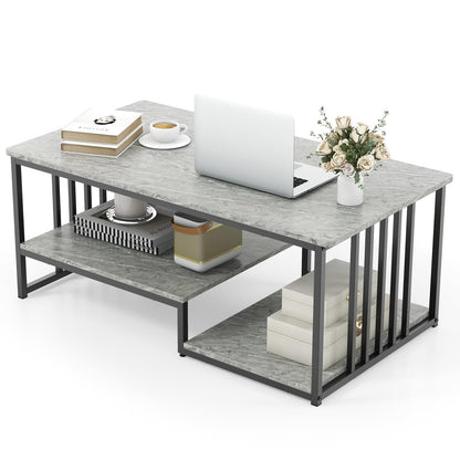Faux Marble Coffee Table with Open Storage Shelf