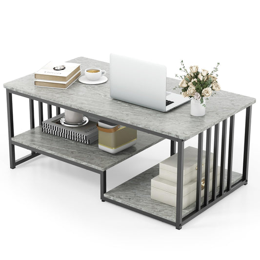 Faux Marble Coffee Table with Open Storage Shelf