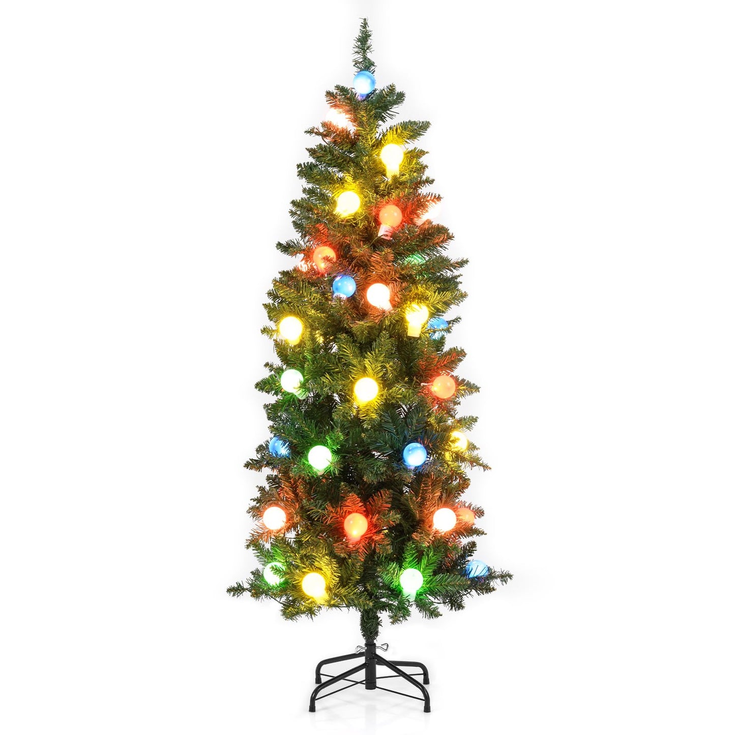 150 CM Pre-Lit Artificial Slim Pencil Hinged Christmas Tree with 39 Multicolored Globe LED Lights