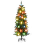 150 CM Pre-Lit Artificial Slim Pencil Hinged Christmas Tree with 39 Multicolored Globe LED Lights