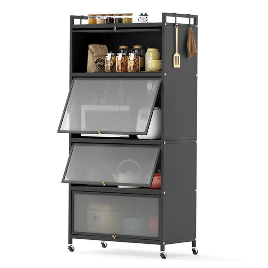 Kitchen Storage Cabinet, 5 Tier Tall Pantry Cupboard with Flip-Up Doors