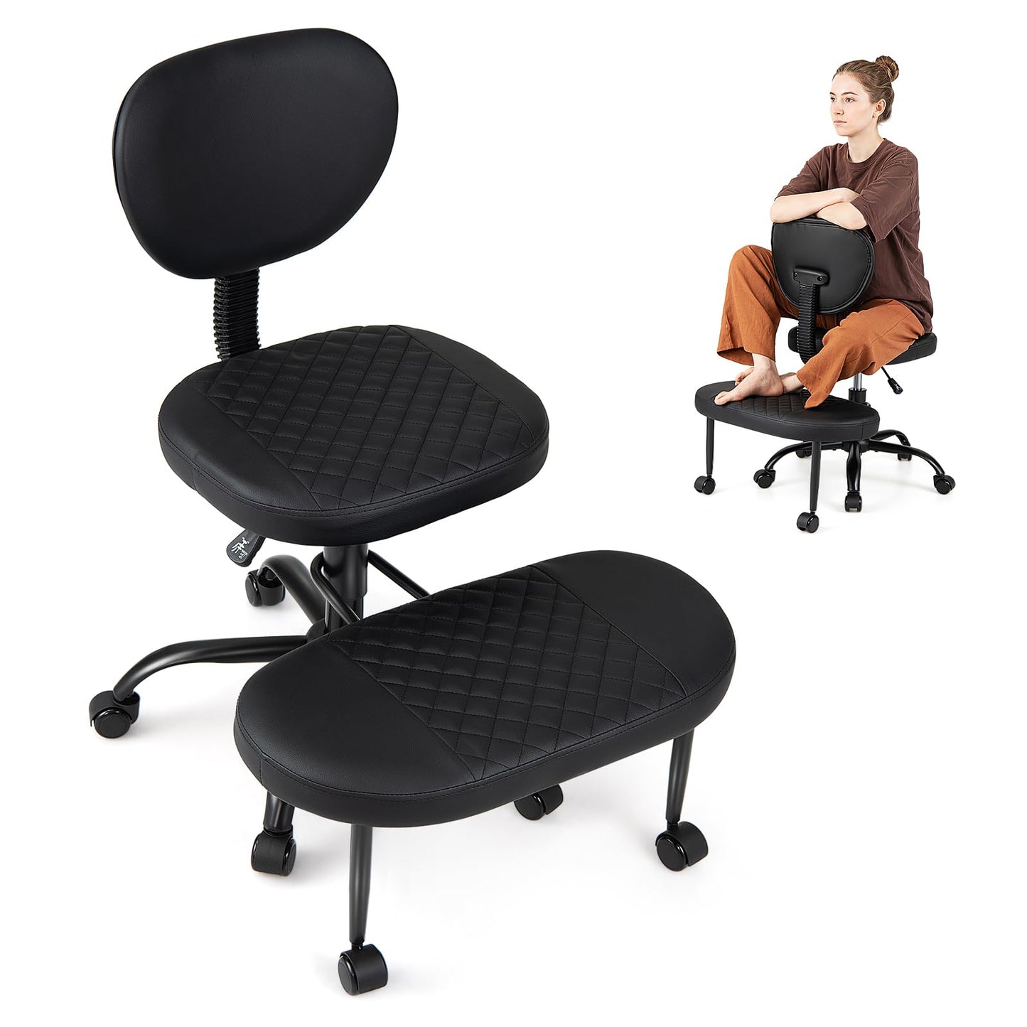 Ergonomic Cross Legged Office Chair with Wheels, Black