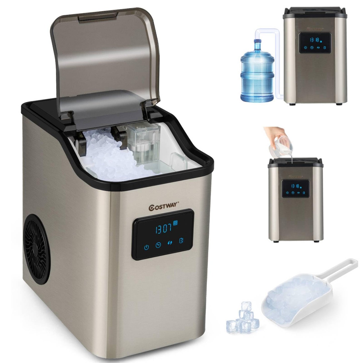 Countertop Nugget Ice Maker with 2 Ways Water Refill