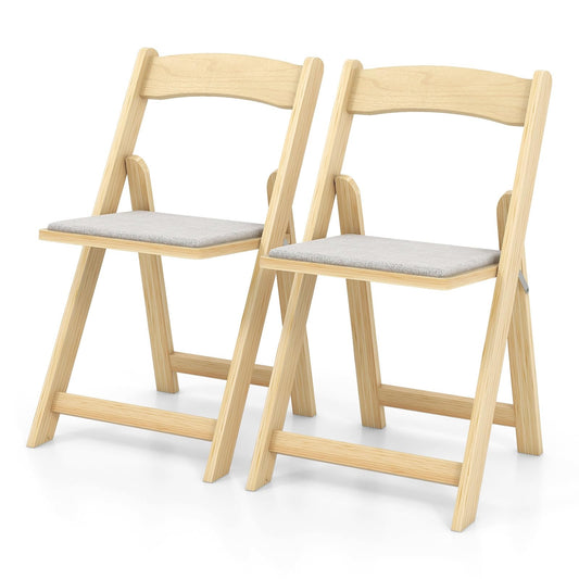 Set of 2 Foldable Kitchen Chair with Rubber Wood Legs and Padded Seat