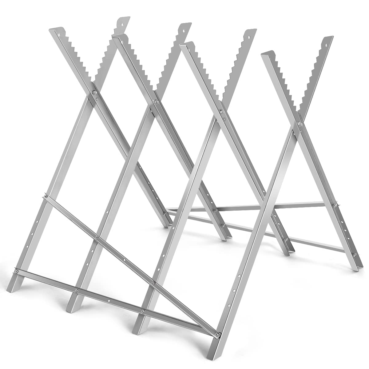 Heavy Duty Foldable Steel Sawhorse with Notched Sawteeth