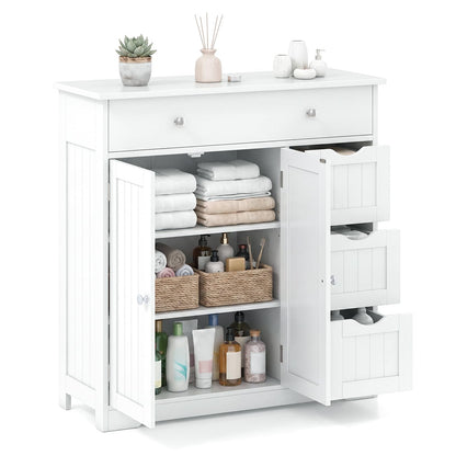 Bathroom Floor Cabinet, Freestanding Wooden Storage Cupboard with 4 Drawers