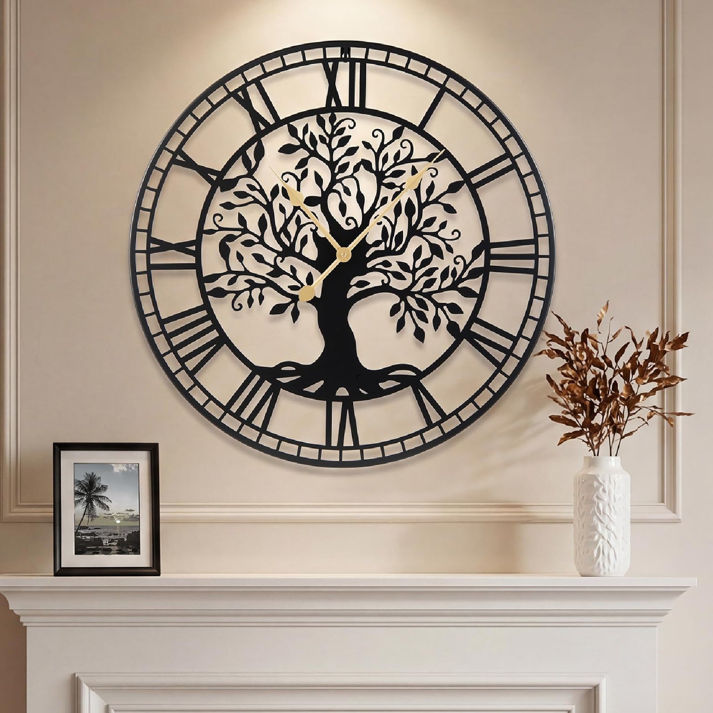 Large Wall Clock, 27”/68cm Metal Non-Ticking Decorative Clock