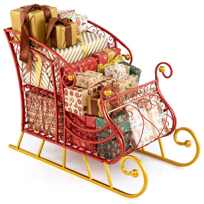 Metal Christmas Santa Sleigh Basket 2-Tier Xmas Santa’s Gift Storage Sleigh