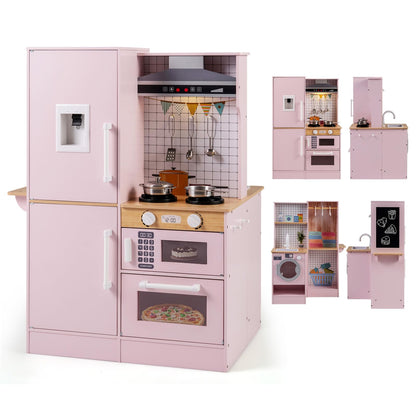 Kids Play Kitchen, Dual-Sided Toddler Pretend Laundry Toy Kitchen Playset
