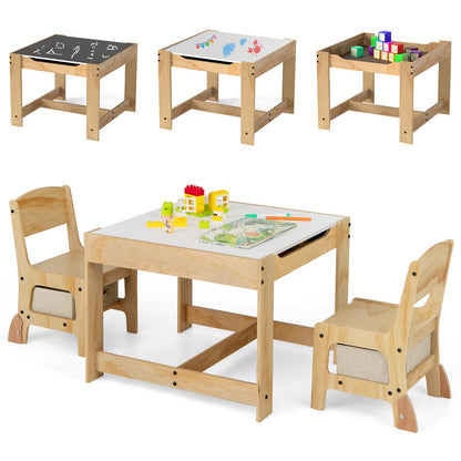 3-Piece Wooden Toddler Furniture Set with Removable Tabletop