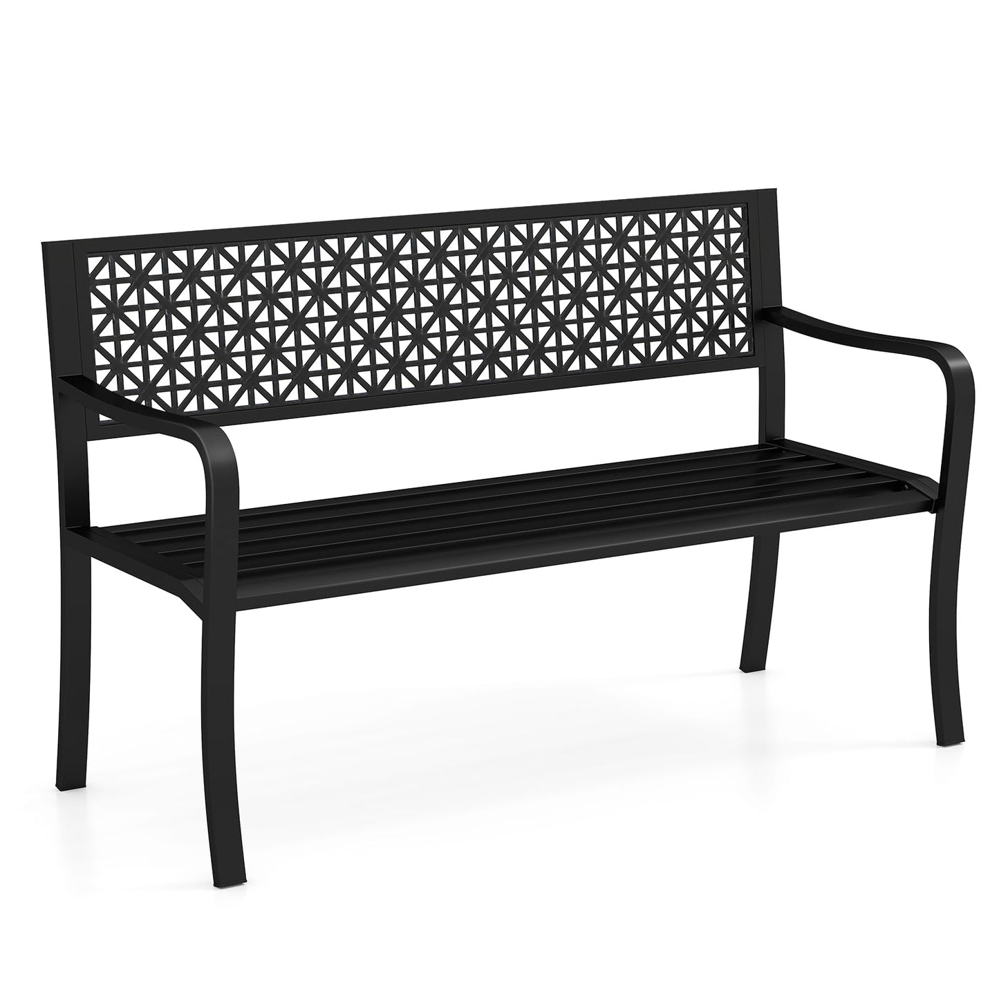 2-3 Seater Cross Grid Pattern Heavy Duty Metal Frame Loveseat Park Bench