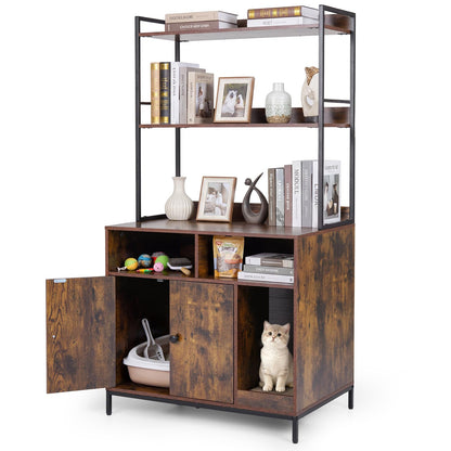 Cat Litter Box Enclosure, Hidden Cats Washroom Furniture with 2/3-tier Storage Shelves