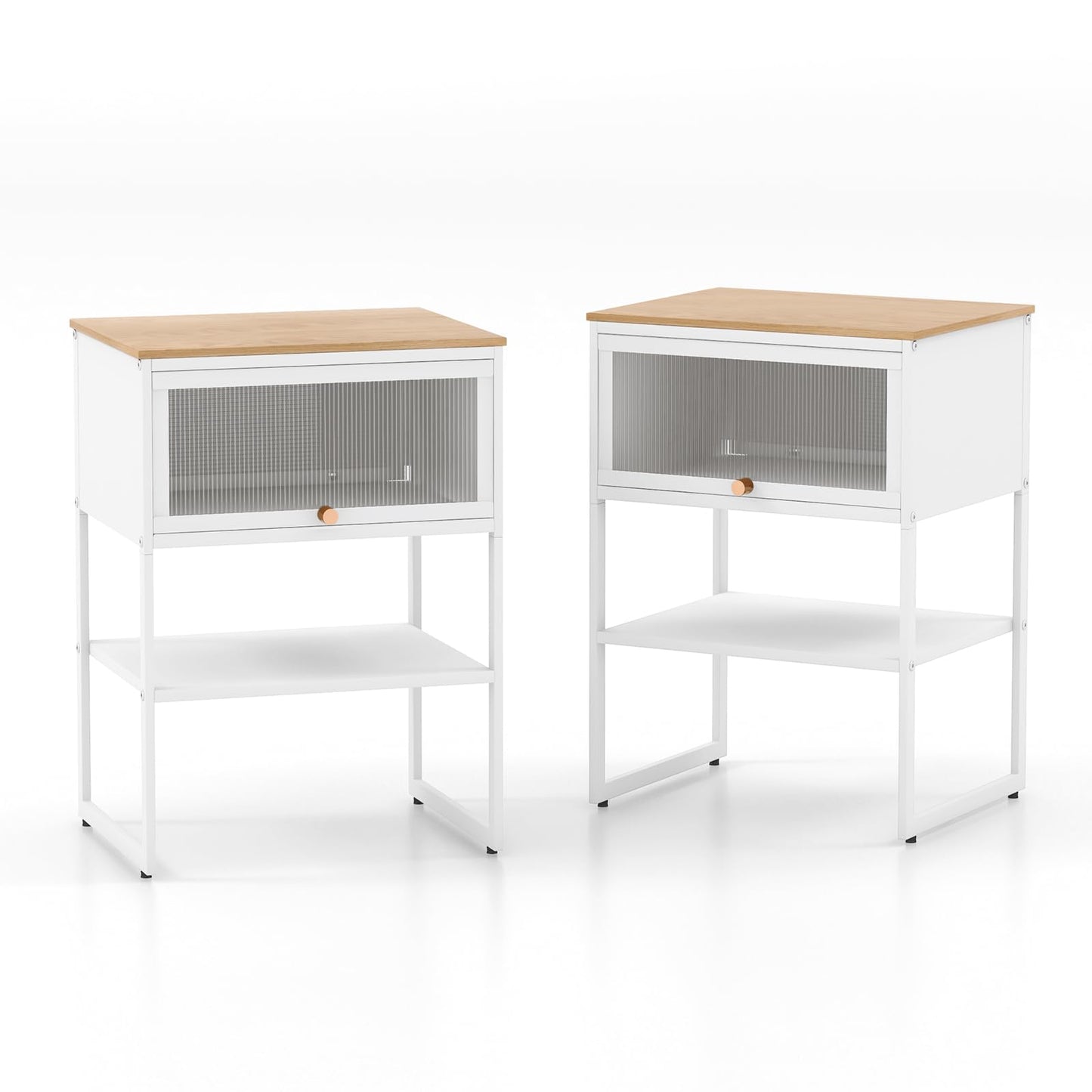 3-Tier Side Table with Storage Shelf for Living Room and Bedroom Set of 2