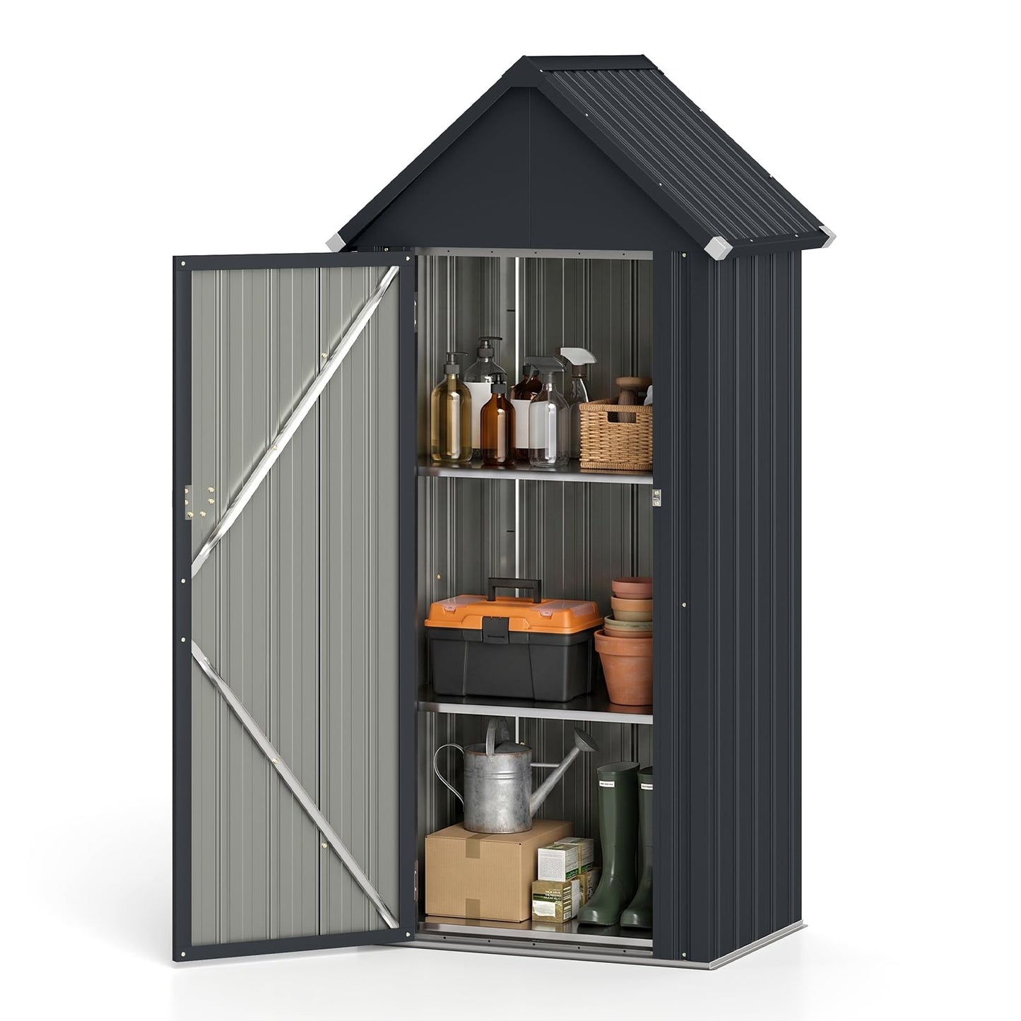 3 x 2FT Metal Garden Storage Shed with 3 Adjustable Shelves