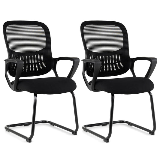 2PCS Conference Chairs, Metal Base Reception Chairs with Breathable Mesh Back