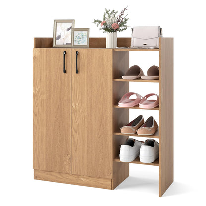 Shoe Storage Organizer with 2 Adjustable Inner Shelves and 4 Open Shelves