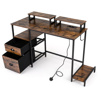 Computer Desk with Power Outlets, 120 x 48cm Large Corner Desk Writing Study Table