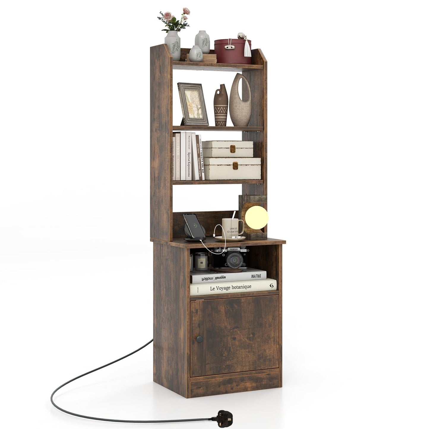 6-Tier Nightstand with Charging Station Bedside Tables Tall Night Stands