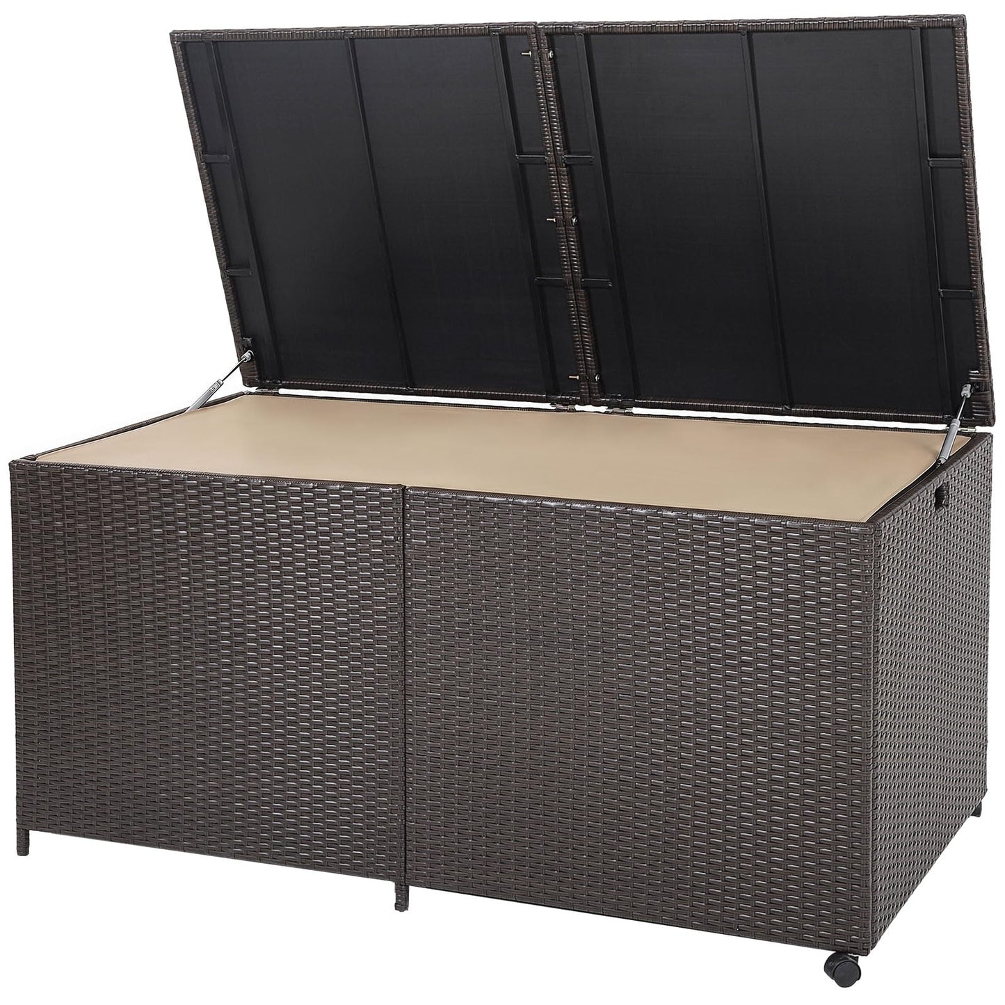 GiantexUK 270/660L Garden Storage Box, Weatherproof Rattan Deck Box with Zippered Liner and Solid Pneumatic Rod