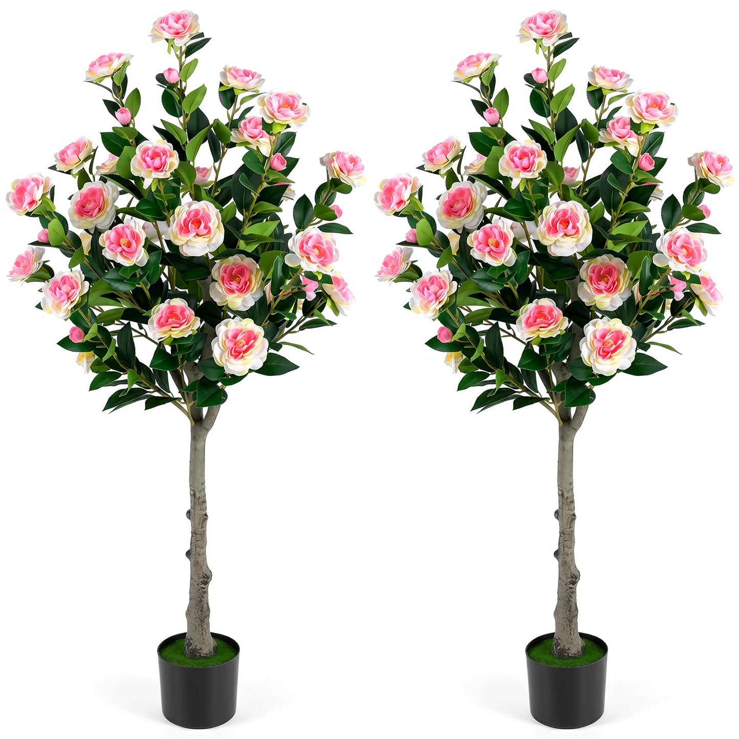 125cm Tall Artificial Camellia Tree, Fake Blooming Flower Tree