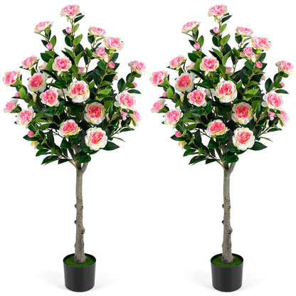 125cm Tall Artificial Camellia Tree, Fake Blooming Flower Tree